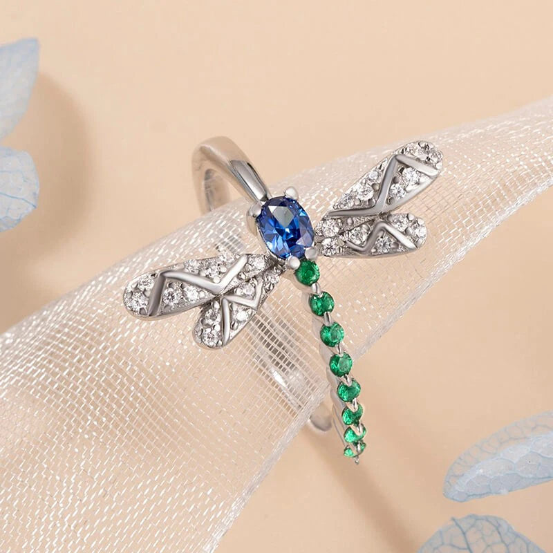 Huitan Dragonfly Ring Women – Blue Green CZ Statement Ring Fashion Statement Ring Axl