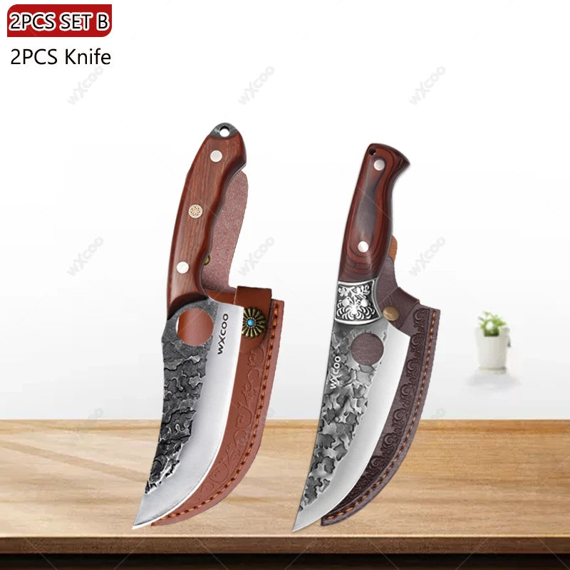 WXCOO Forged Boning & Cleaver Chef Knife | High Carbon Steel Forged Chef Knife Axl 2PCS B
