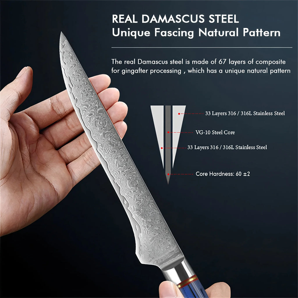 67-Layer Damascus Steel Boning Knife – Handmade Kitchen Knife Damascus Boning Knife Axl