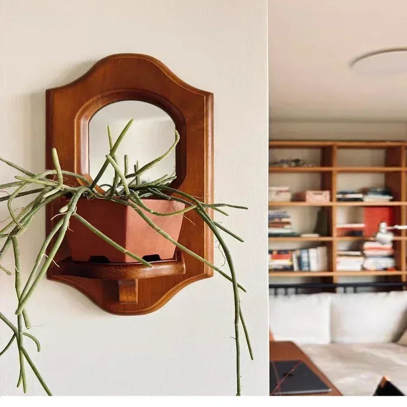 Vintage Wall Mirror with Shelf – Wood Candle Holder Wall Rack Decorative Wall Mirror Axl