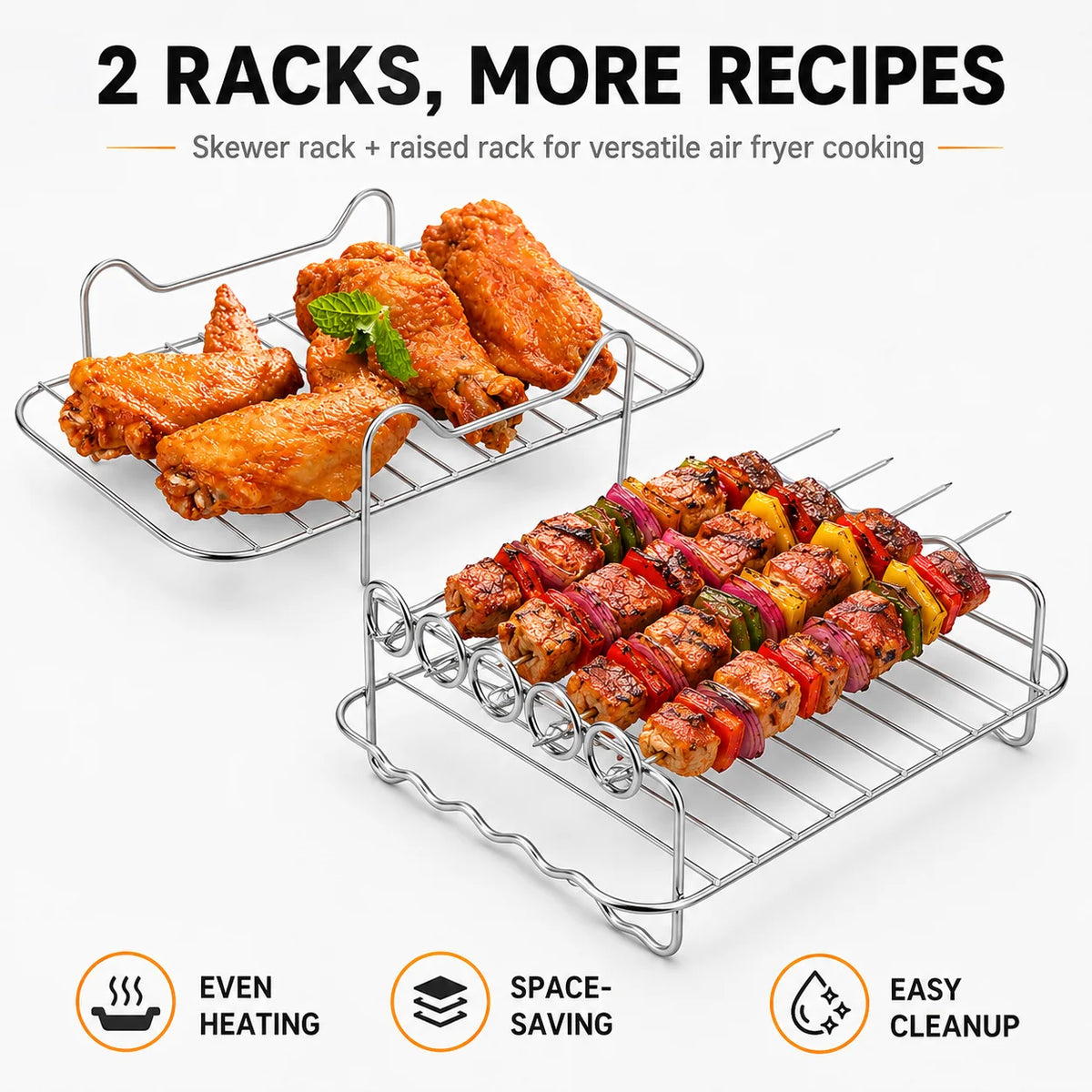Dual Air Fryer Multi-Layer Rack with Skewers & Baking Paper Air Fryer Rack Set Axl