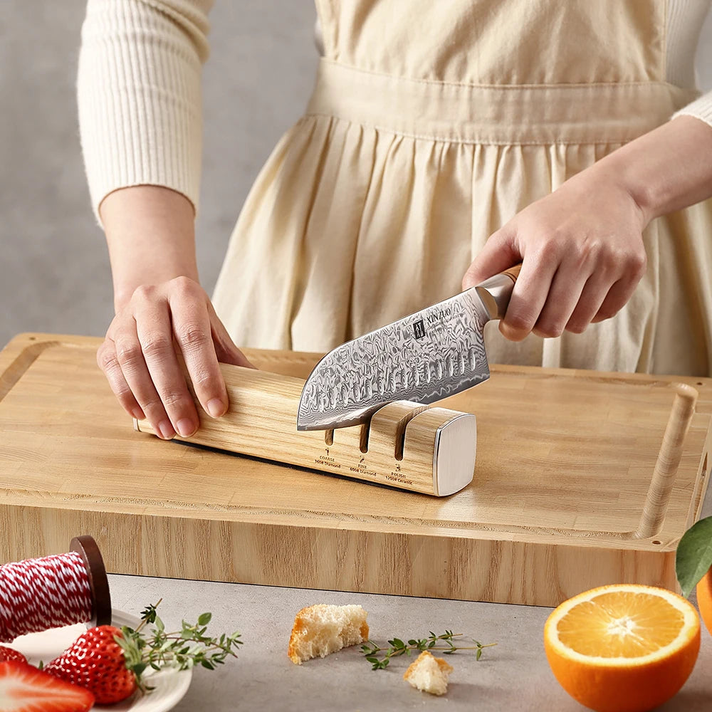 XINZUO 3-in-1 Knife Sharpener | Wood Handle & Non-Slip Base Knife Sharpener Axl