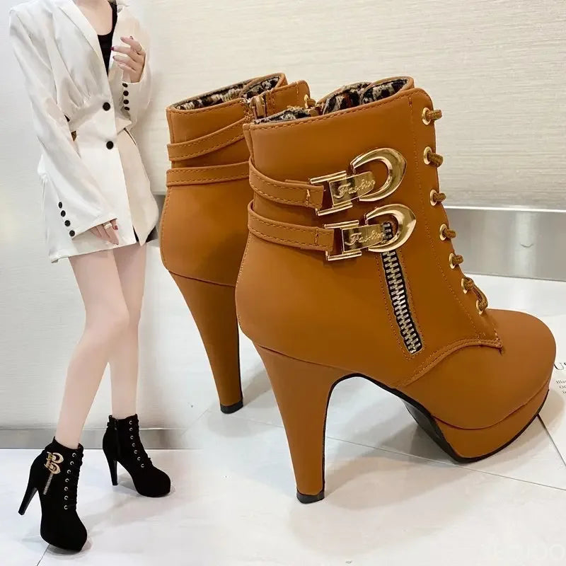 YBQJOO Plus Size Women's Ankle Boots High Heel Zip-Up Women's Ankle Boots Axl