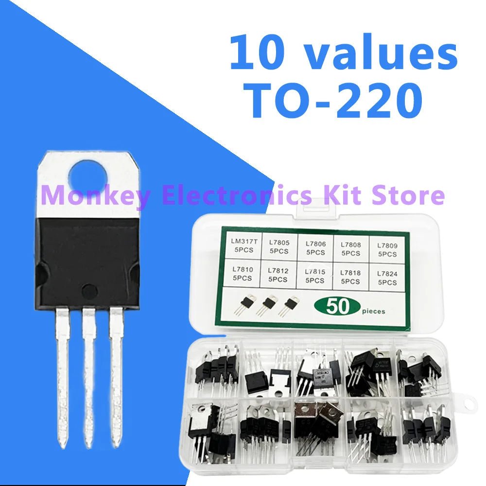 50PCS TO-220 Voltage Regulator IC Kit – LM317T & L78xx Series Voltage Regulator Kit Axl