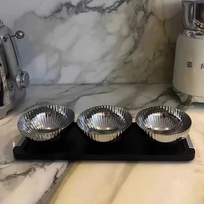 Stainless Steel Fruit Bowl with Wood Tray | Modern Home Décor Decorative Fruit Bowl Axl