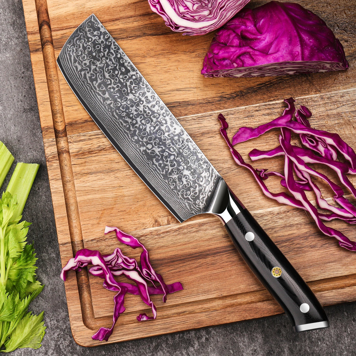 Sunnecko 7" Nakiri Knife – 73-Layer Damascus VG10 Steel Nakiri Kitchen Knife Axl
