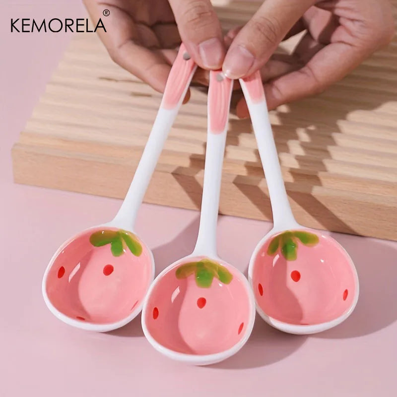 Ceramic Strawberry Spoons Set 2/4/6Pcs | KEMORELA Tableware Ceramic Spoon Set Axl