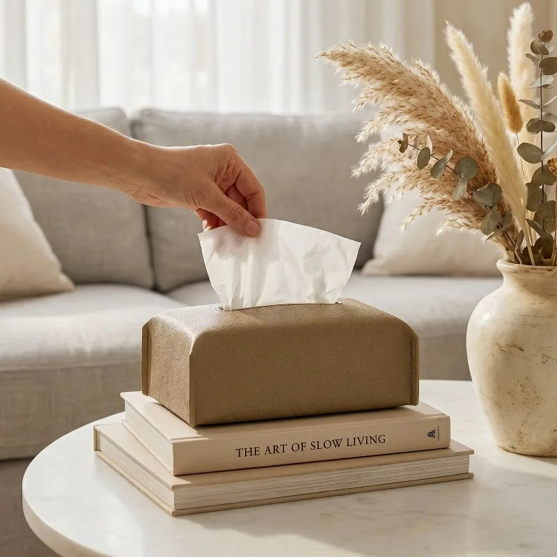 Luxury Leather Tissue Box Cover | Elegant Rectangular Table Decor Tissue Box Cover Axl