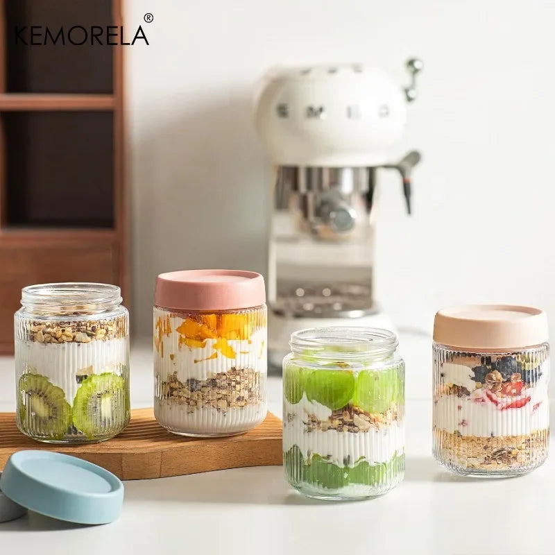 KEMORELA 6-Pack Ribbed Glass Mason Jars with Airtight Lids Glass Storage Jars Axl