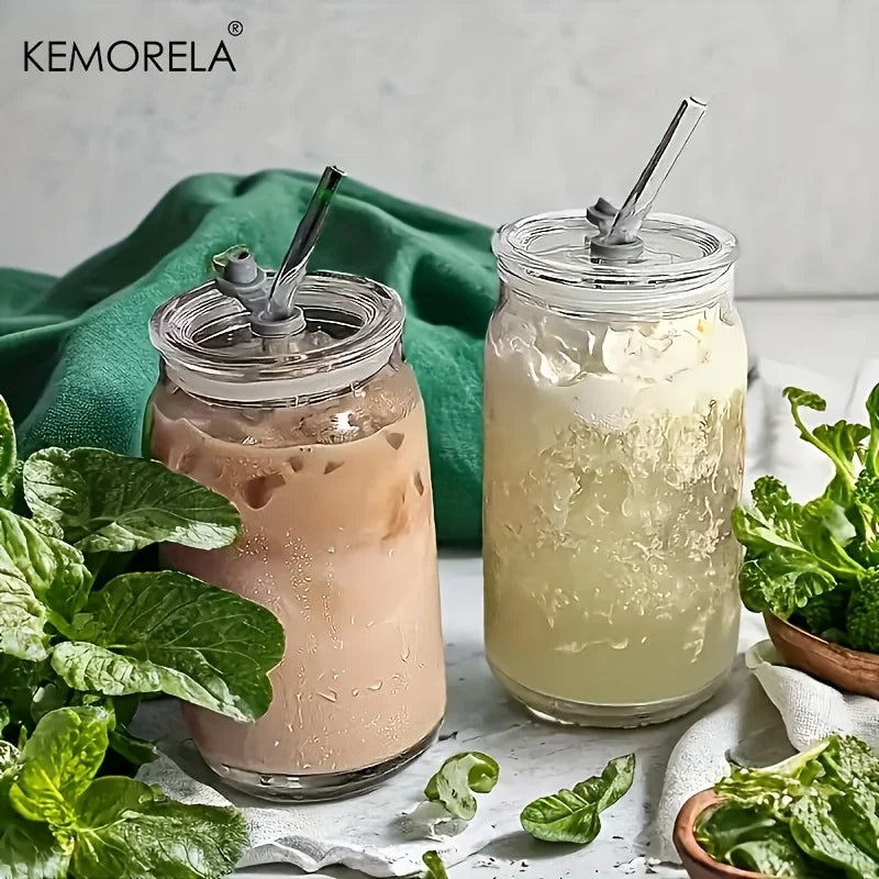KEMORELA 500ml Borosilicate Glass Tumbler with Lid & Straw Glass Tumbler Axl
