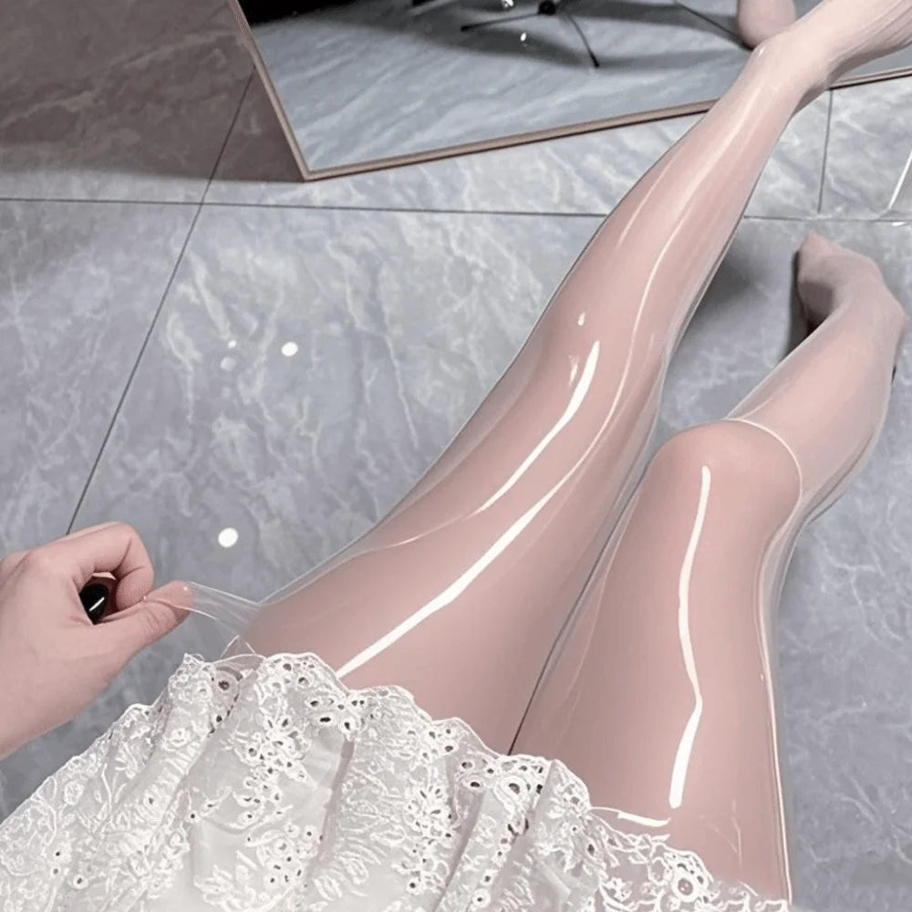 8D Glossy High-Waist Pantyhose – Shiny Oil Gloss Stockings 2pk Glossy Pantyhose Axl White One Size