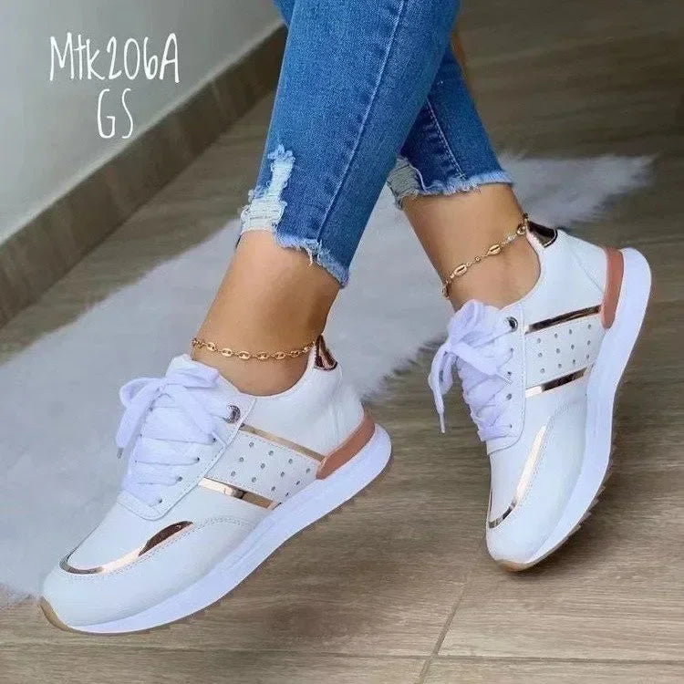 Women's Platform Sneakers – Lace-Up Casual Flat Shoes Women's Platform Sneakers Axl WHITE 40