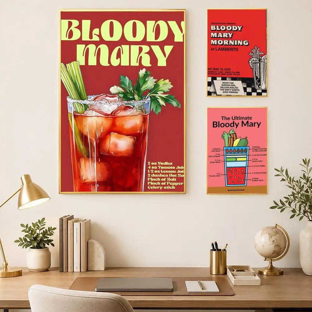 Bloody Mary Cocktail Wall Art Poster – Self-Stick Waterproof Wall Art Poster Axl