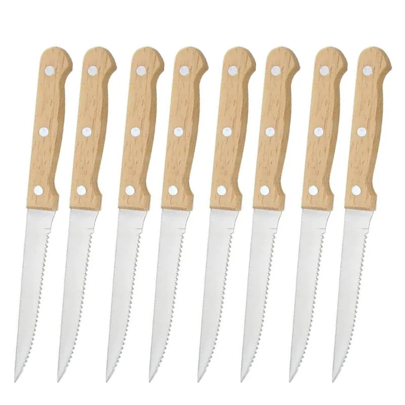 Stainless Steel Steak Knife Set – Wooden Handle | 1–8 Piece Steak Knife Set Axl 8pcs
