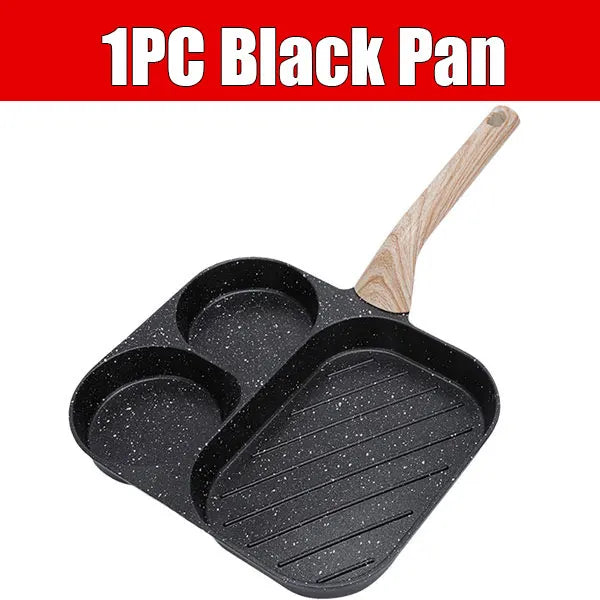 3-in-1 Divided Nonstick Breakfast Frying Pan | Egg & Grill Divided Breakfast Pan Axl 1PC Black Pan