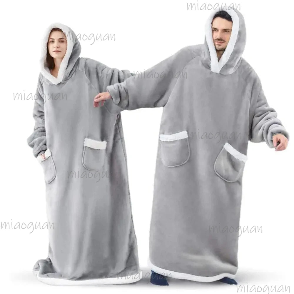 Oversized Flannel Blanket Hoodie – Fleece Pullover Robe Fleece Blanket Robe Axl