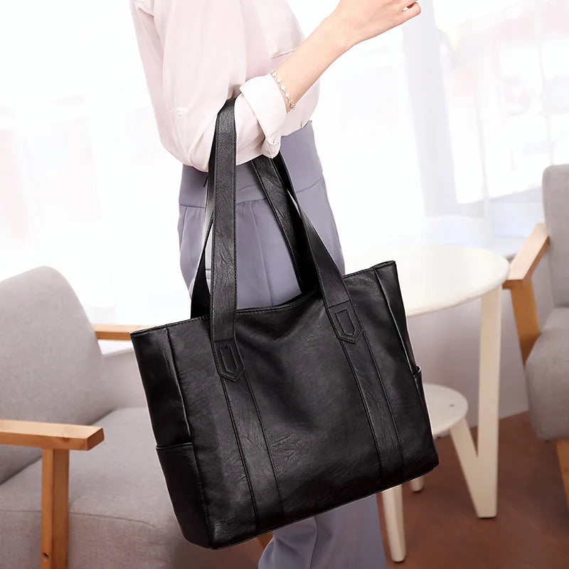 Women's Large Capacity PU Leather Shoulder Handbag | Casual Tote Shoulder Handbag Axl
