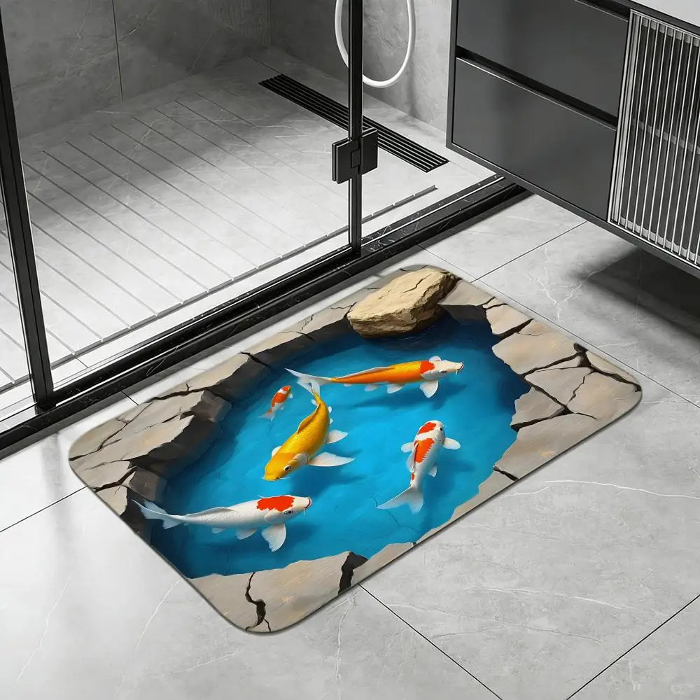 Koi Fish Pond Diatomite Bath Mat – Quick Dry & Non-Slip Diatomite Bath Mat Axl White4 40x60cm