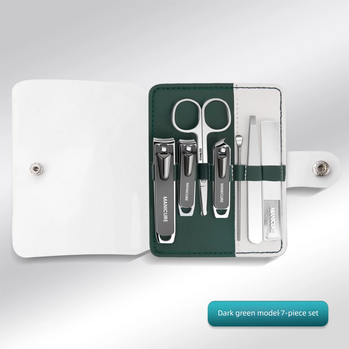 Stainless Steel Manicure Set – Portable Nail Care Kit & Bag Manicure Set Axl Dark green model-7Se