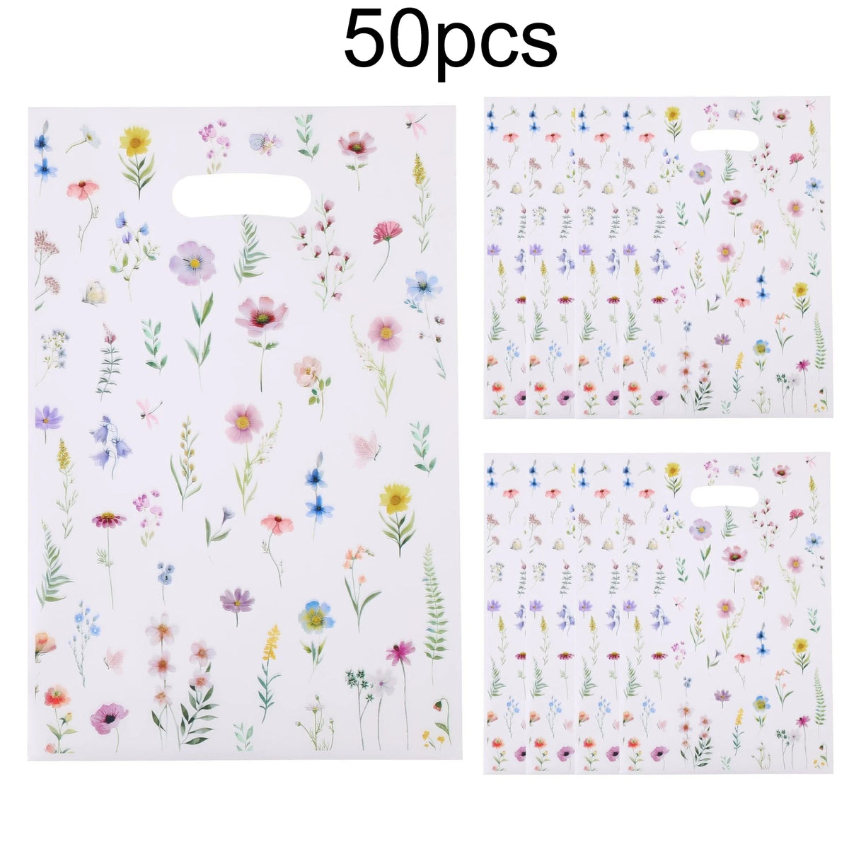 Summer Wildflower Plastic Gift Bags – Floral Butterfly Design 30/50pc Decorative Gift Bags Axl 50pcs