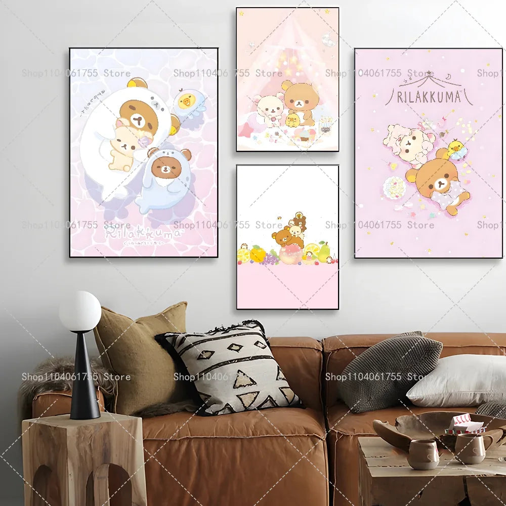 Cartoon Cat Rilakkuma Wall Poster – Waterproof Self-Adhesive Sticker Wall Art Poster Axl