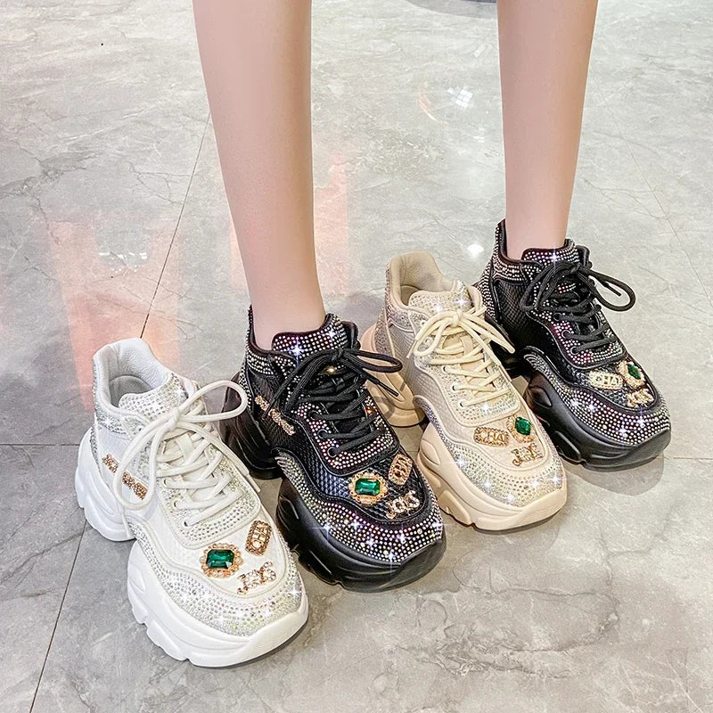 YEAE Rhinestone Platform Sneakers – Women's Luxury Casual Shoes Platform Sneakers Axl