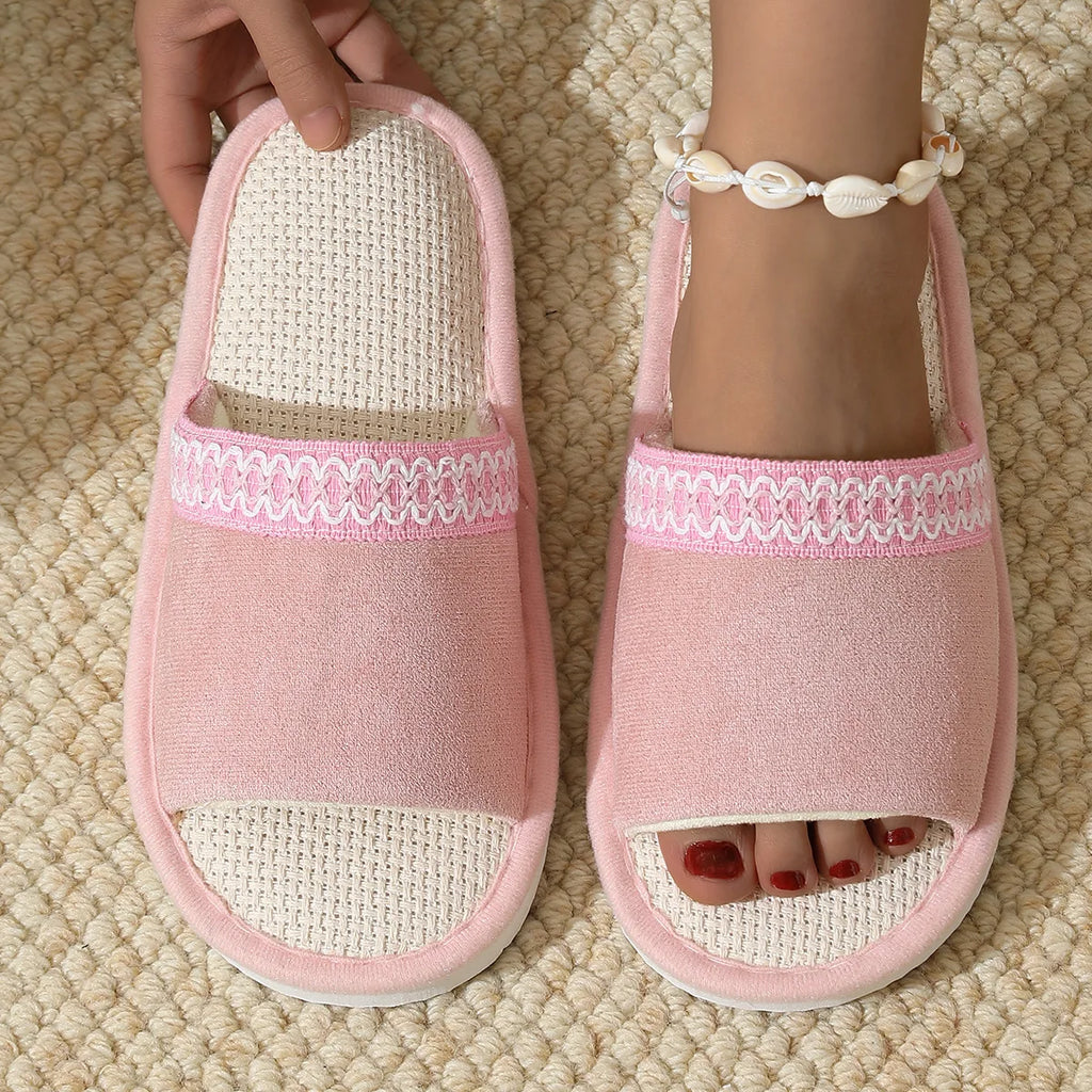 Women's Hemp Canvas Platform Slippers – Indoor Flat Slides Women's Indoor Slippers Axl pink 36-37