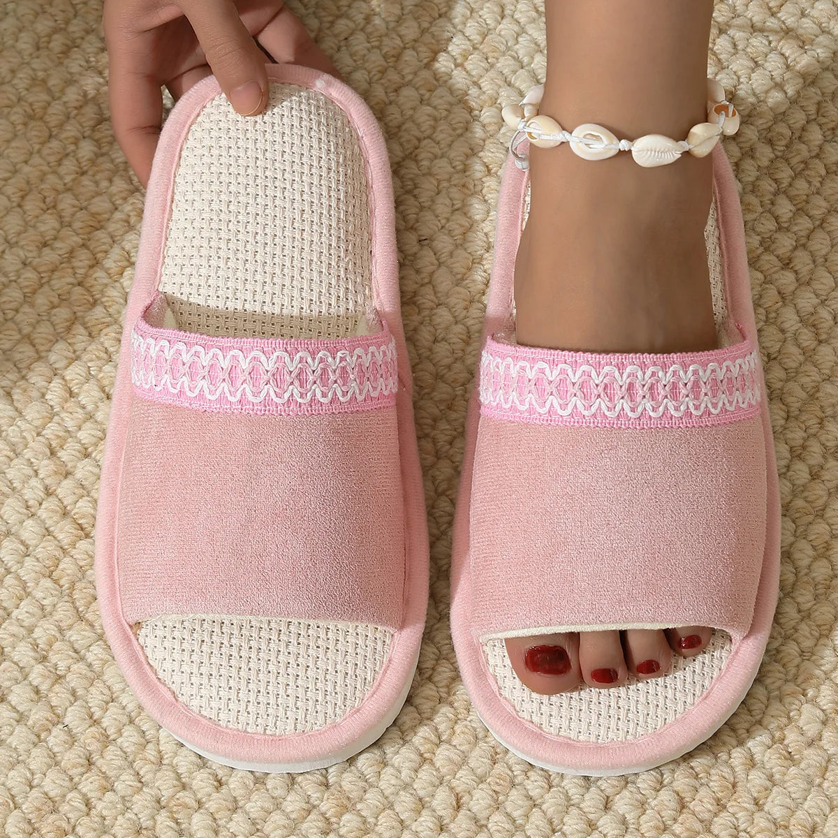 Women's Hemp Canvas Platform Slippers – Indoor Flat Slides Women's Indoor Slippers Axl pink 36-37
