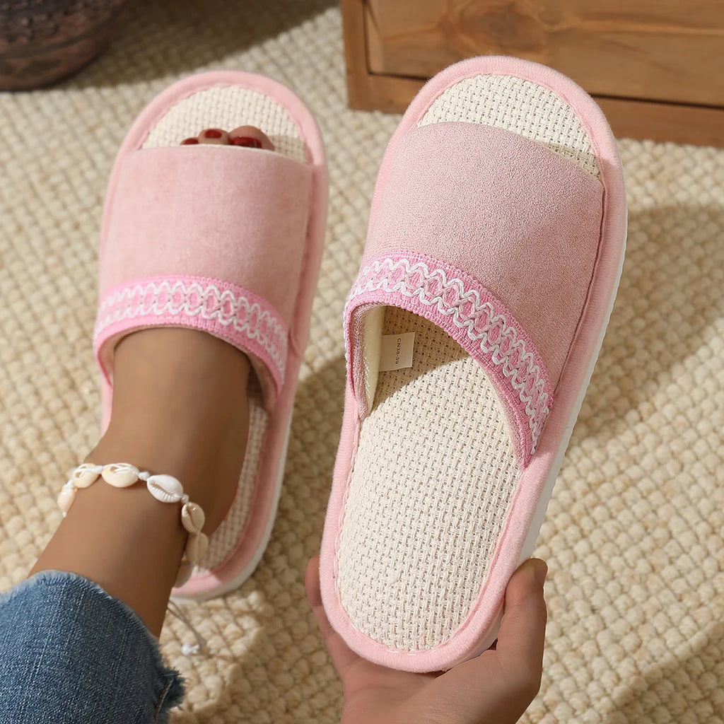 Women's Hemp Canvas Platform Slippers – Indoor Flat Slides Women's Indoor Slippers Axl