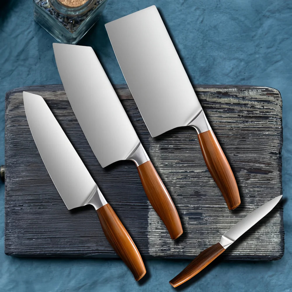 Japanese Kitchen Knife Set – Chef, Cleaver & Slicer + Sheath Kitchen Knife Set Axl