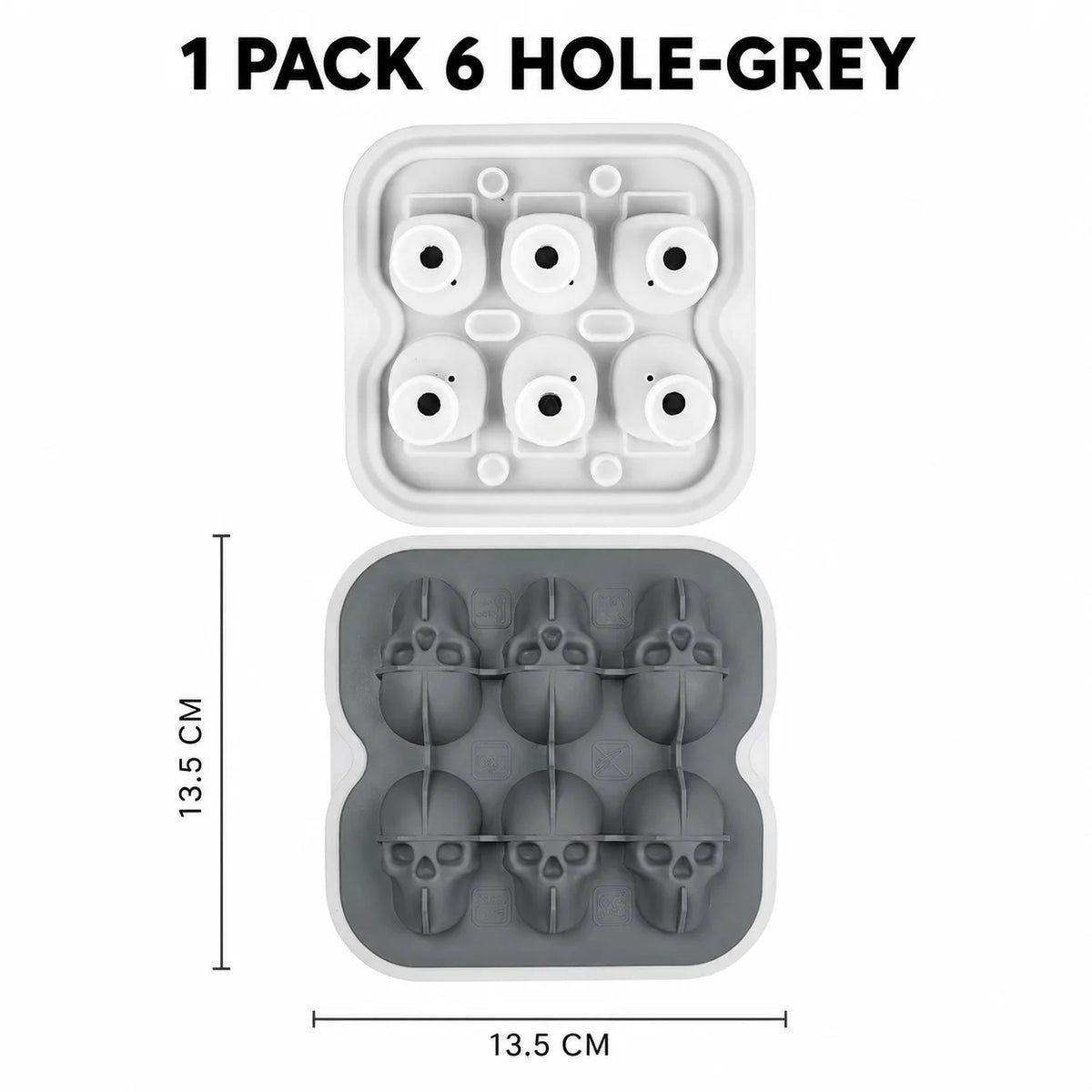 3D Skull Silicone Ice Cube Mold – Whiskey & Halloween Cocktails Silicone Ice Mold Axl 1 PACK 6 Hole-Grey