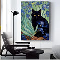 Funny Cat Van Gogh Sunflowers Canvas Wall Art – HD Print Canvas Wall Art Axl Black1 40X50cmFrameless