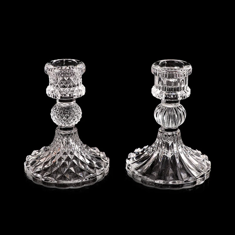 Vintage Clear Glass Candlestick Holder | European Candelabra Glass Candle Holder Axl