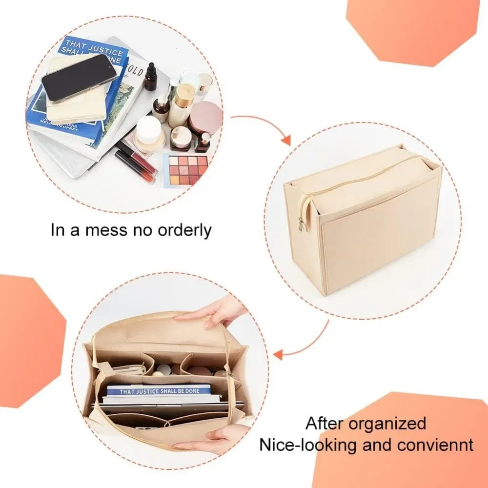 Felt Zipper Handbag Organizer Insert – Multi-Pocket Tote Liner Handbag Organizer Insert Axl