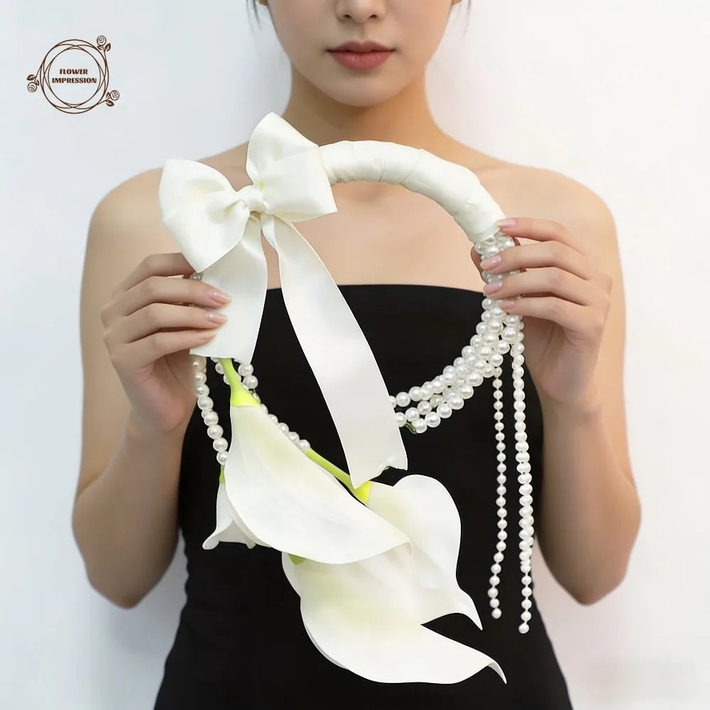 Faux Calla Lily Hoop Bridal Bouquet | White Artificial Flowers Artificial Bridal Bouquet Axl