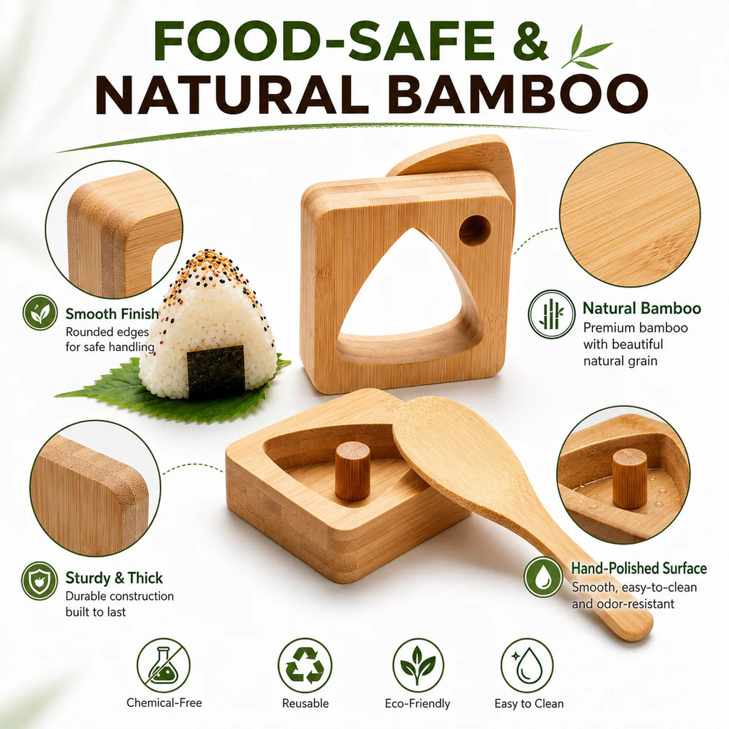 Natural Bamboo Onigiri Mold Set – 5-Piece Triangle Rice Ball Maker Sushi Mold Set Axl