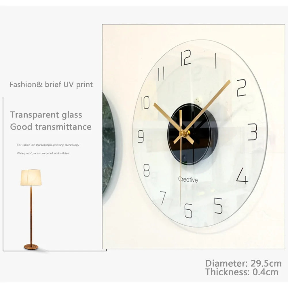 Nordic Glass Wall Clock – Silent Quartz 30cm Transparent Modern Wall Clock Axl