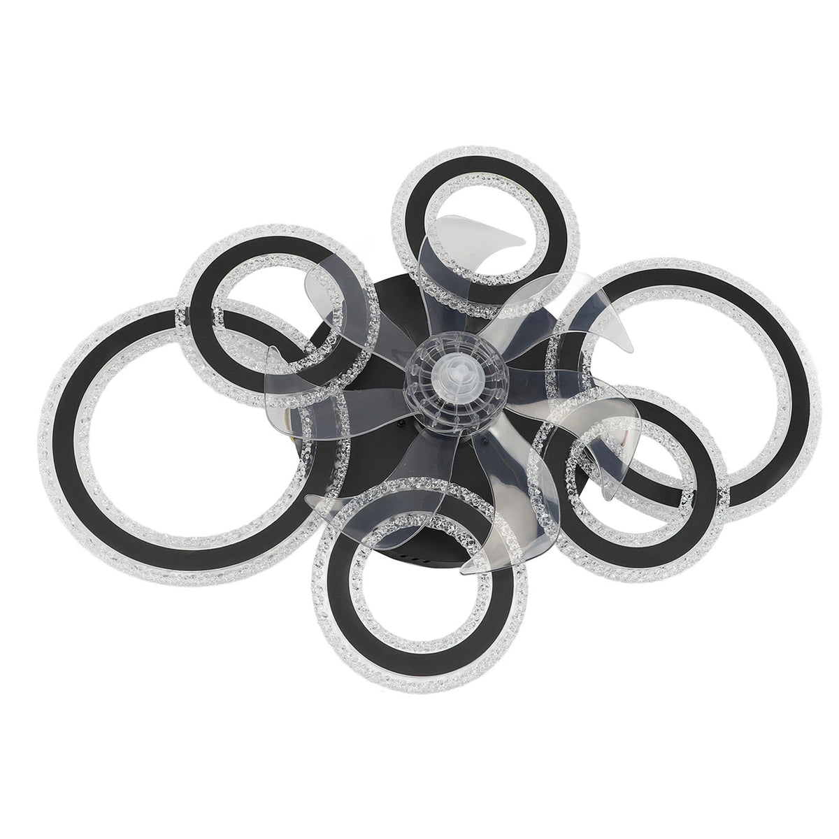 Nordic LED Ceiling Fan Light – 6 Crystal Rings | 76cm Modern LED Ceiling Fan Axl