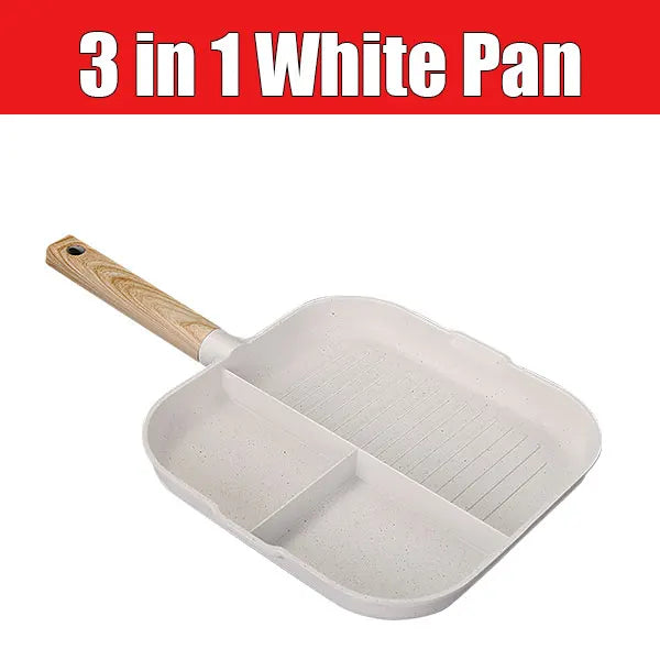 3-in-1 Non-Stick Divided Breakfast Frying Pan | Aluminum Alloy Divided Frying Pan Axl 3 in 1 White Pan 27cm