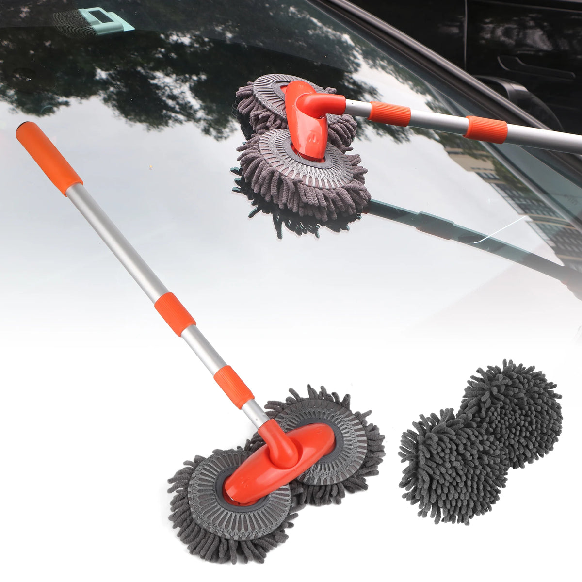 Telescopic Car Wash Mop – Dual Chenille Head 360° Rotating Car Wash Mop Axl