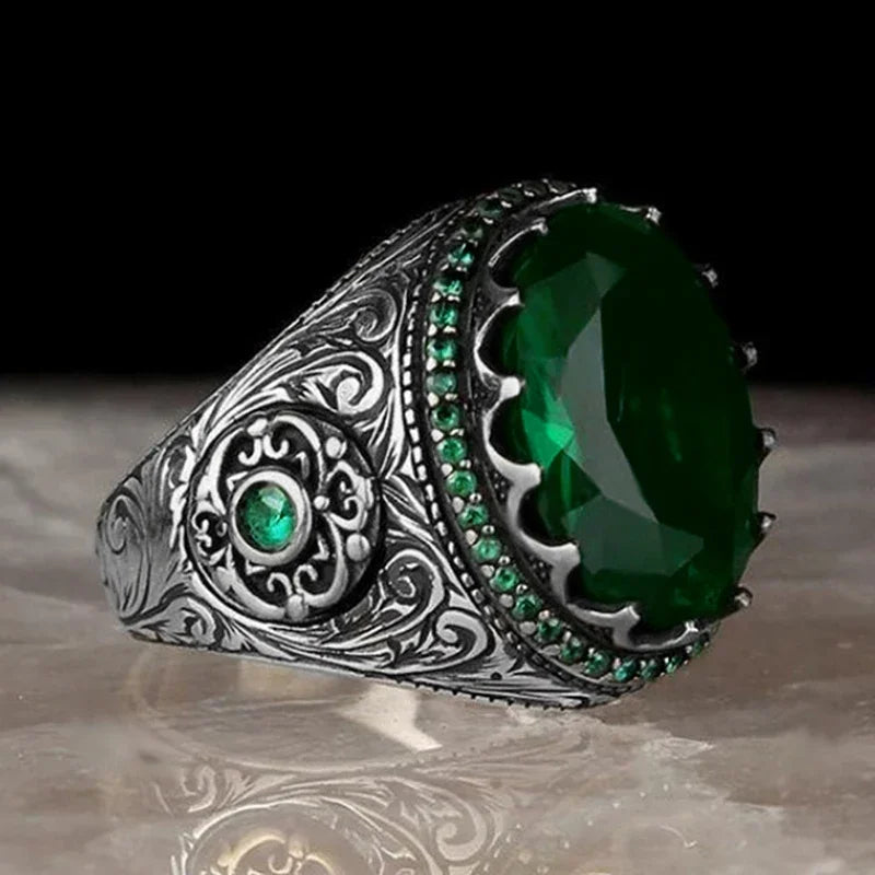 Huitan Oval Blue Green Stone Vintage Cocktail Ring | Antique Silver Cocktail Ring Axl T0557 9