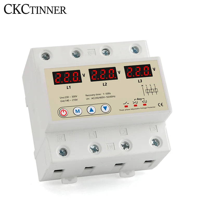 3-Phase Voltage Protector 63A 380V DIN Rail | Auto Recovery Voltage Protector Axl