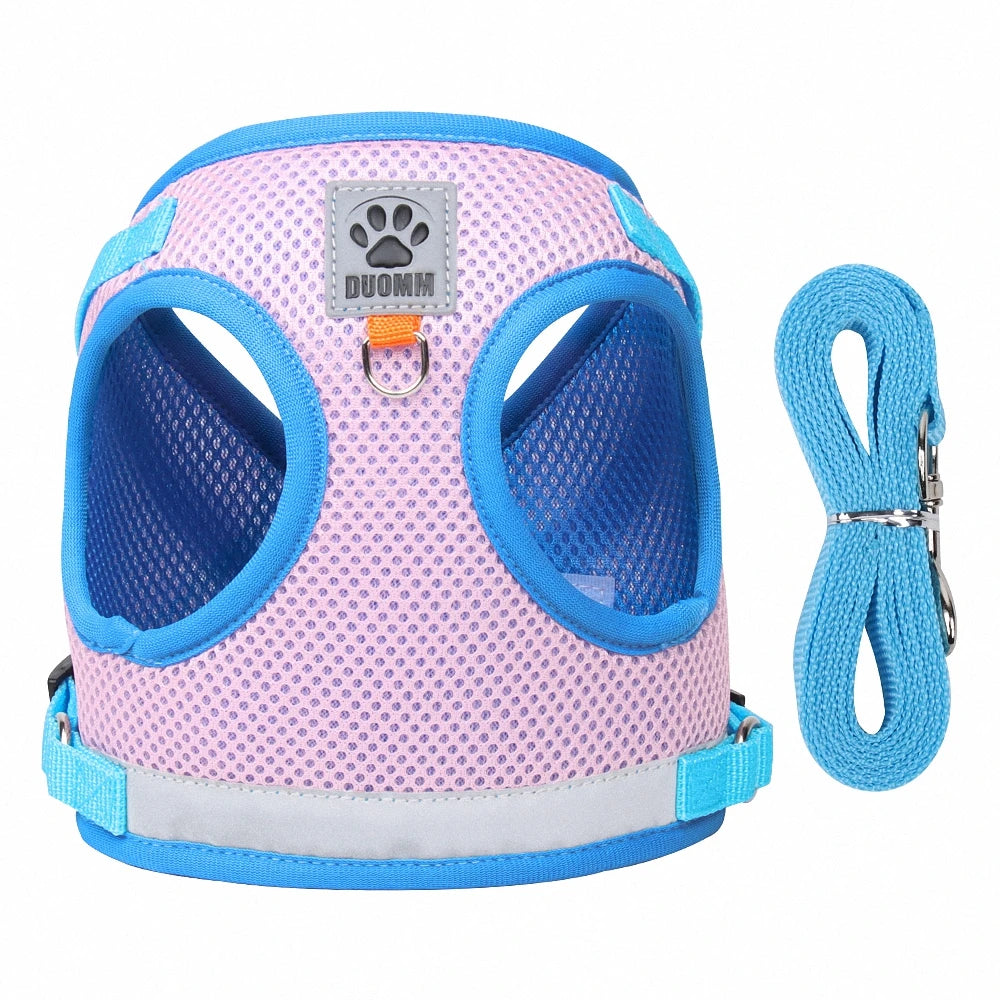 Reflective Mesh Pet Harness & Leash Set – Cats & Small Dogs Pet Harness Set Axl Pink XS（old）