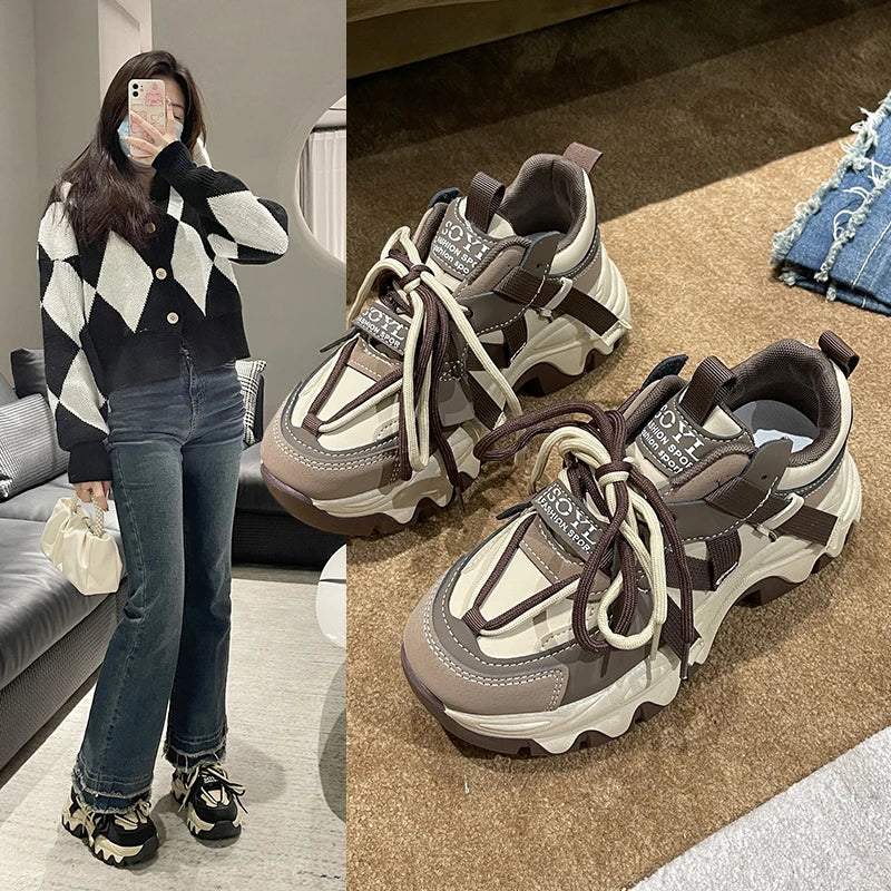 Women's Chunky Platform Sneakers – Lace-Up Casual Sports Shoes Platform Sneakers Axl