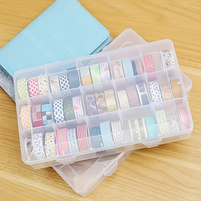 15-Compartment Clear Plastic Washi Tape Organizer Box Tape Storage Organizer Axl