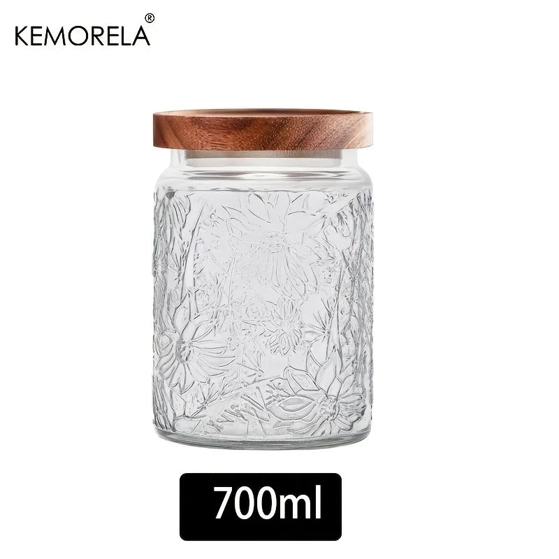 KEMORELA Vintage Glass Storage Jar – Airtight Wooden Lid 700/1000ml Glass Storage Jar Axl C-700ML
