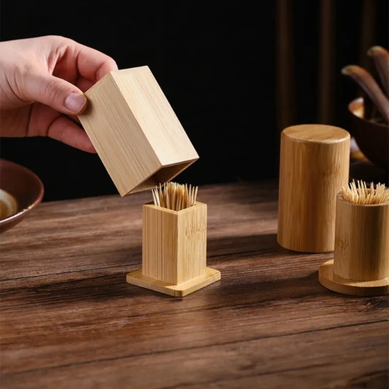 Bamboo Toothpick Holder with Lid – Portable Table Organizer Toothpick Holder Axl