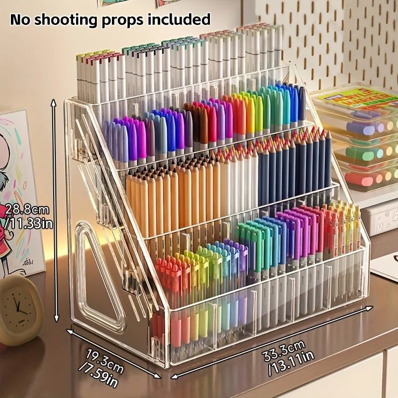 Large Capacity Acrylic Pen Holder & Desk Organizer Desk Pen Organizer Axl Transparent-4 layers