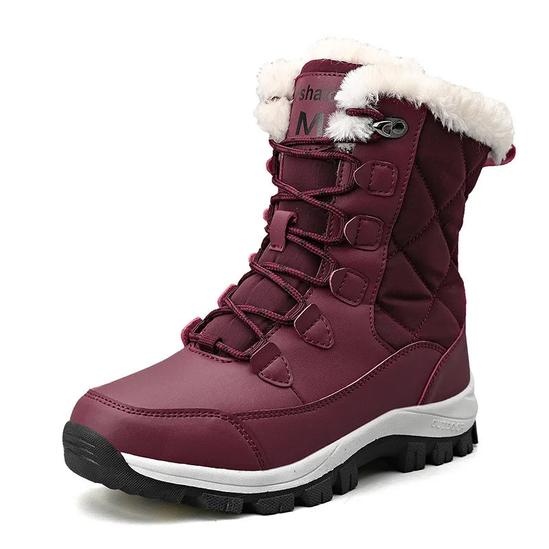 AZGB Women's Waterproof Snow Boots – Plush Warm Anti-Slip Women's Snow Boots Axl Rose Red 42