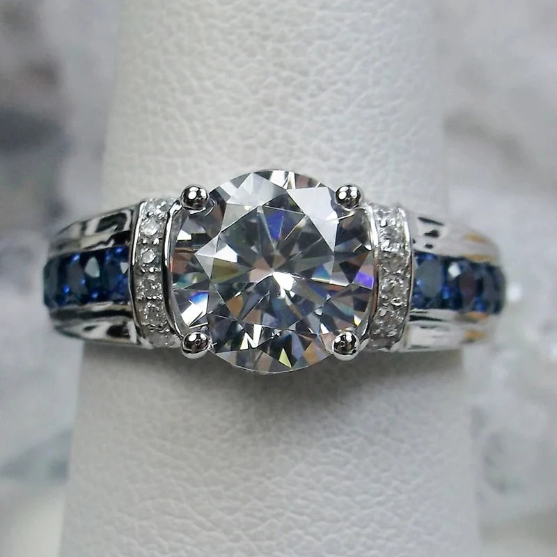 Huitan Cubic Zirconia Vintage Ring – White & Blue | Sizes 5–14 Fashion Ring Axl